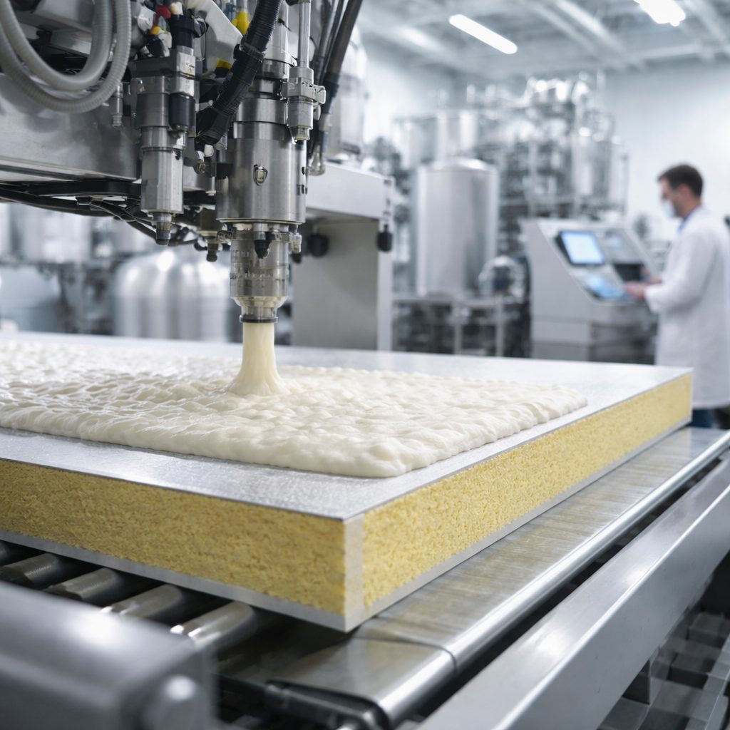 Aplicação de poliuretano em linha de produção industrial com foco em eficiência e controle de processo