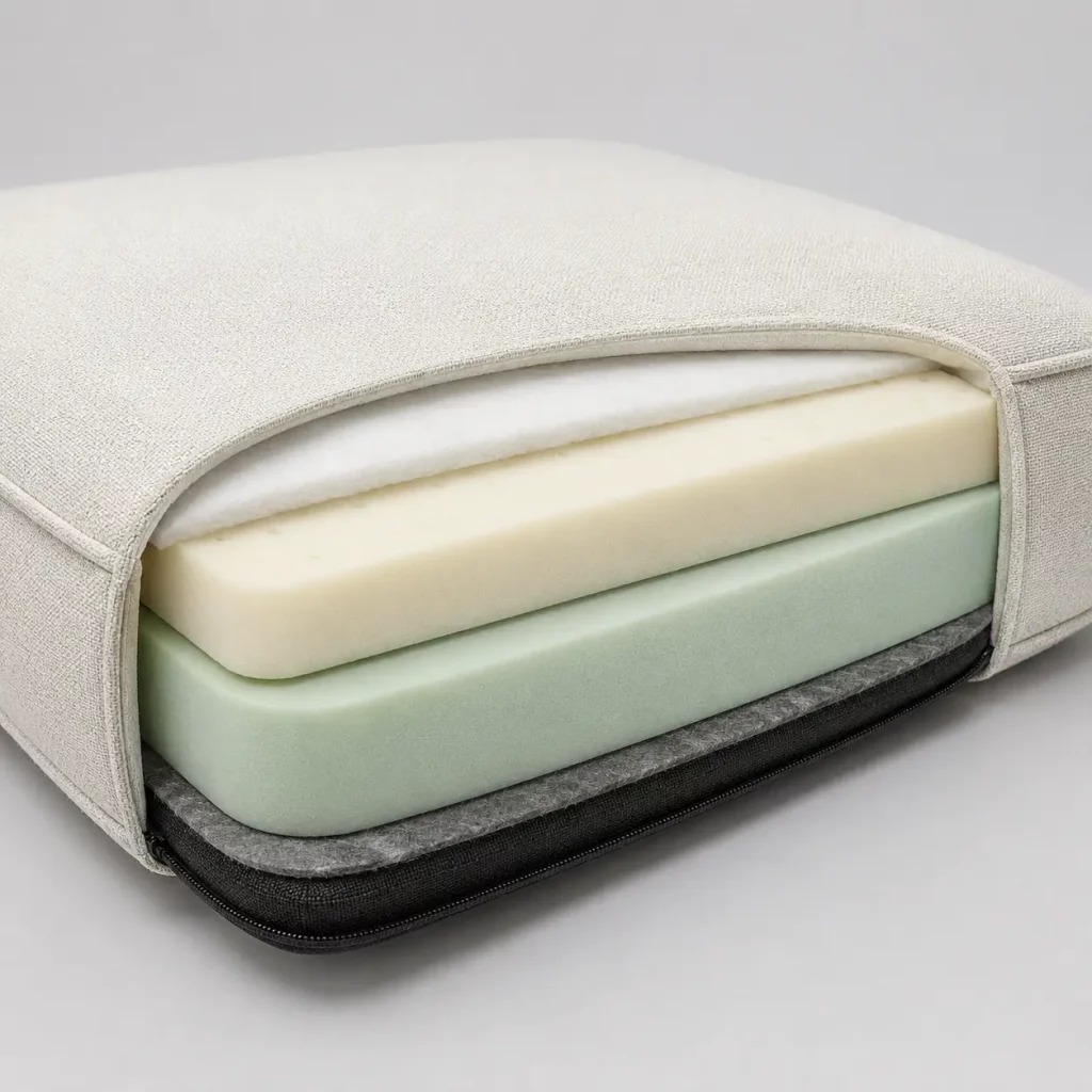 Espuma para sofá com camadas de poliuretano flexível em estrutura interna de estofado